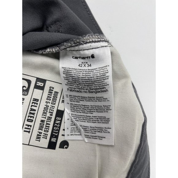 Carhartt Mens 42x34 Work Pants Rugged Flex Relaxed Fit Canvas Gray 5-Pocket - Picture 8 of 9